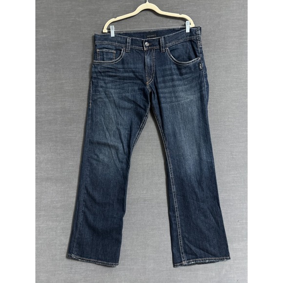 Silver Jeans 38x33 Zac Blue Denim Embroidered Classic Cowboy Straight 36x34 tag - Picture 1 of 10